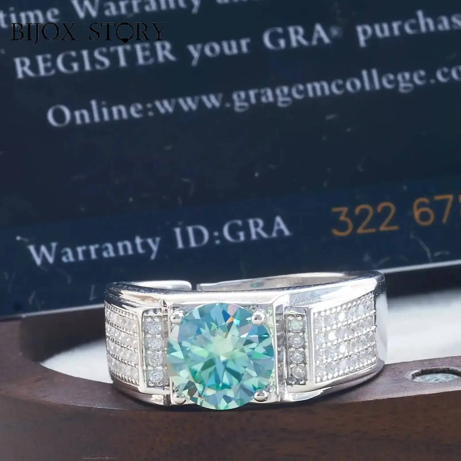 Moissanite Engagement Ring 1 Carat - 男性用925スターリングシルバーモアッサナイトリング,ナチュラルブルーカラー,フィンガーリング,ウェディングジュエリー,ギフト,100% シルバー