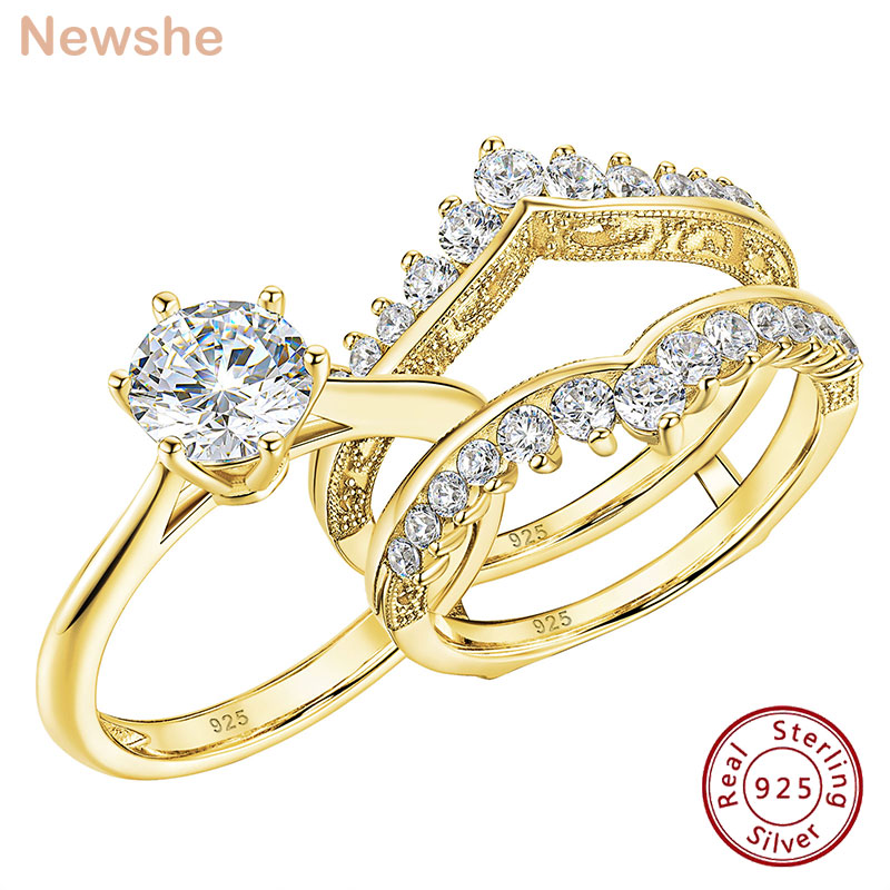 Moissanite Engagement Ring 1 Carat - Newshe 14K イエローゴールドメッキ ブライダルリングセット 女性用 2Ct