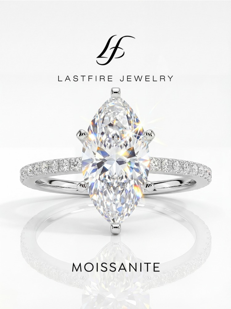 Moissanite Engagement Ring 1 Carat - 本物の 2ct リアルモアッサナイトダイヤモンドマーキーズリング女性用 925 スターリングシルバーアニバーサリーパーティー高品質高級ジュエリー