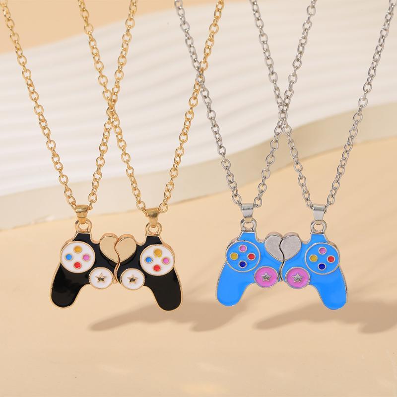 Magnetic Couple Matching Necklaces - カップル用マグネティックゲームコントローラーネックレス 2個セット ミニマリストエナメルマッチングハートペンダントジュエリー 親友へのギフトに