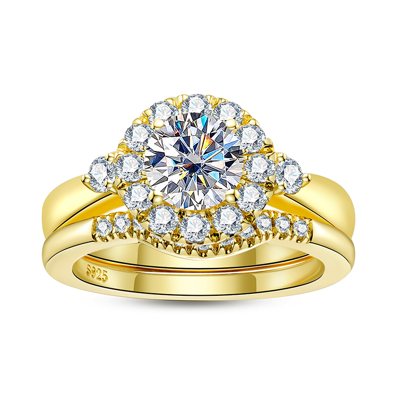 Moissanite Engagement Ring 1 Carat - 婚約指輪 ゴールドカラー レディース用 925スターリングシルバー 1カラット モアサナイトリング
