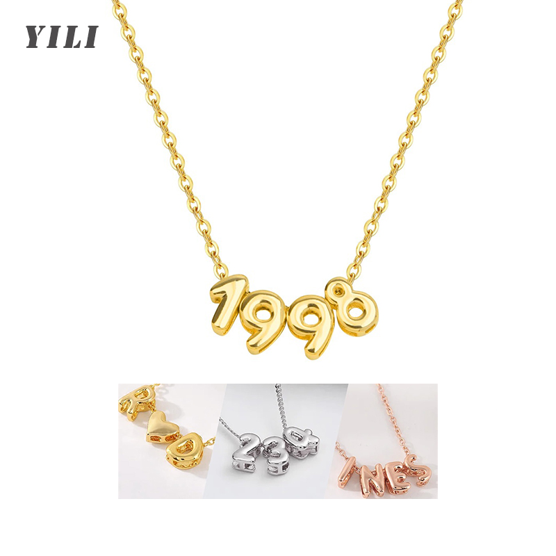 Initial Letter Necklace 18K Gold - パーソナライズ3Dバブルレターネックレス カスタムネームネックレス A-Z イニシャル 18Kゴールドメッキ バルーンネックレス