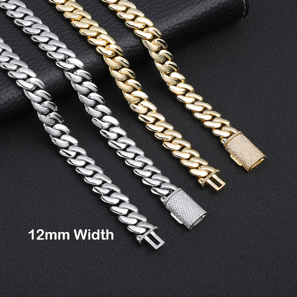 Cuban Link Chain 12Mm - ESKEEM 12mm 14K金メッキキューバンネックレス 高光沢スムースキューバンリンクチェーンブレスレット ヒップホップジュエリー ドロップシッピング