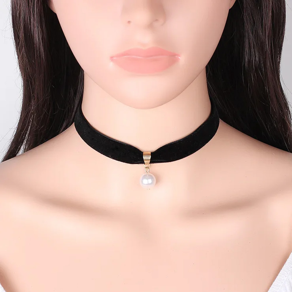Pearl Choker Necklace Vintage - シンプルなヴィンテージパールチョーカーショートブラック鎖骨カラーネックレスゴシックチョーカーネックレス女性用