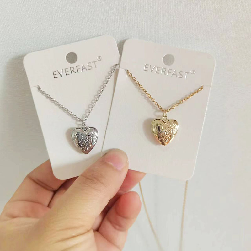 Heart Locket Necklace Photo - 男性と女性のための小さなハート型ペンダント、写真フレーム、刻まれた花のチャーム、フローティングロケットネックレス、ファッションジュエリー、14mm、1個