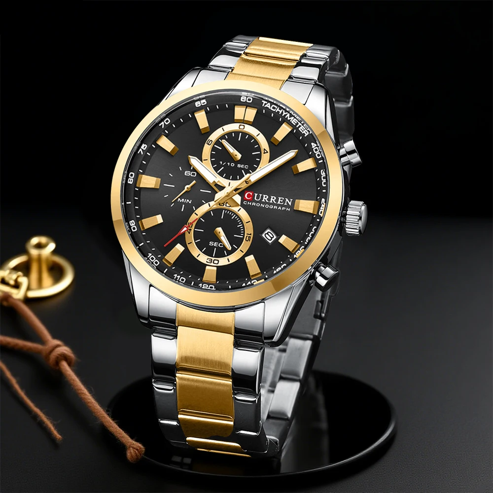 Watch Accessories - カレンカジュアルクォーツクロノスポーツ腕時計ブランド男性用ステンレススチールブレスレット多機能ダイヤル 2023 腕時計日付付き