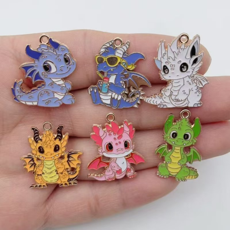 Earrings - 10 個パーソナライズされたリトルフライングドラゴン DIY 漫画ドリップオイルジュエリーアクセサリーシングルハンギングかわいいペンダントイヤリングネックレス K