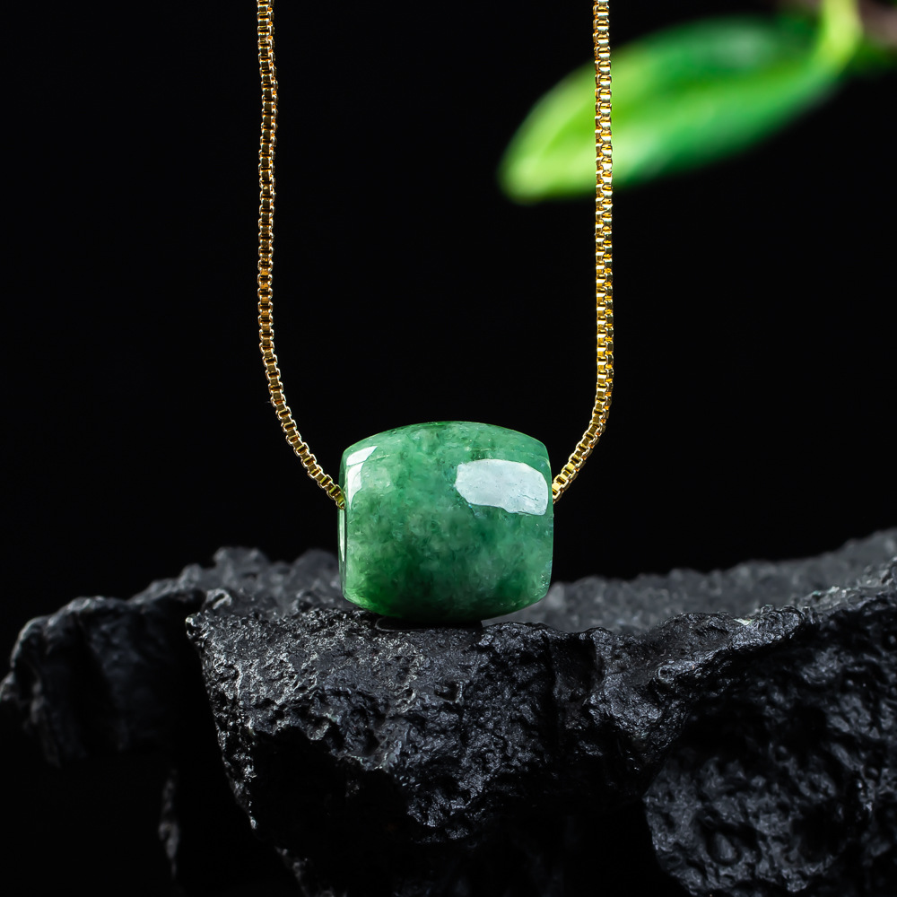 Necklaces - 天然本翡翠ビーズペンダントミャンマー翡翠ネックレスデザイナーお守りファッション高級ヴィンテージ宝石ギフト女性のための