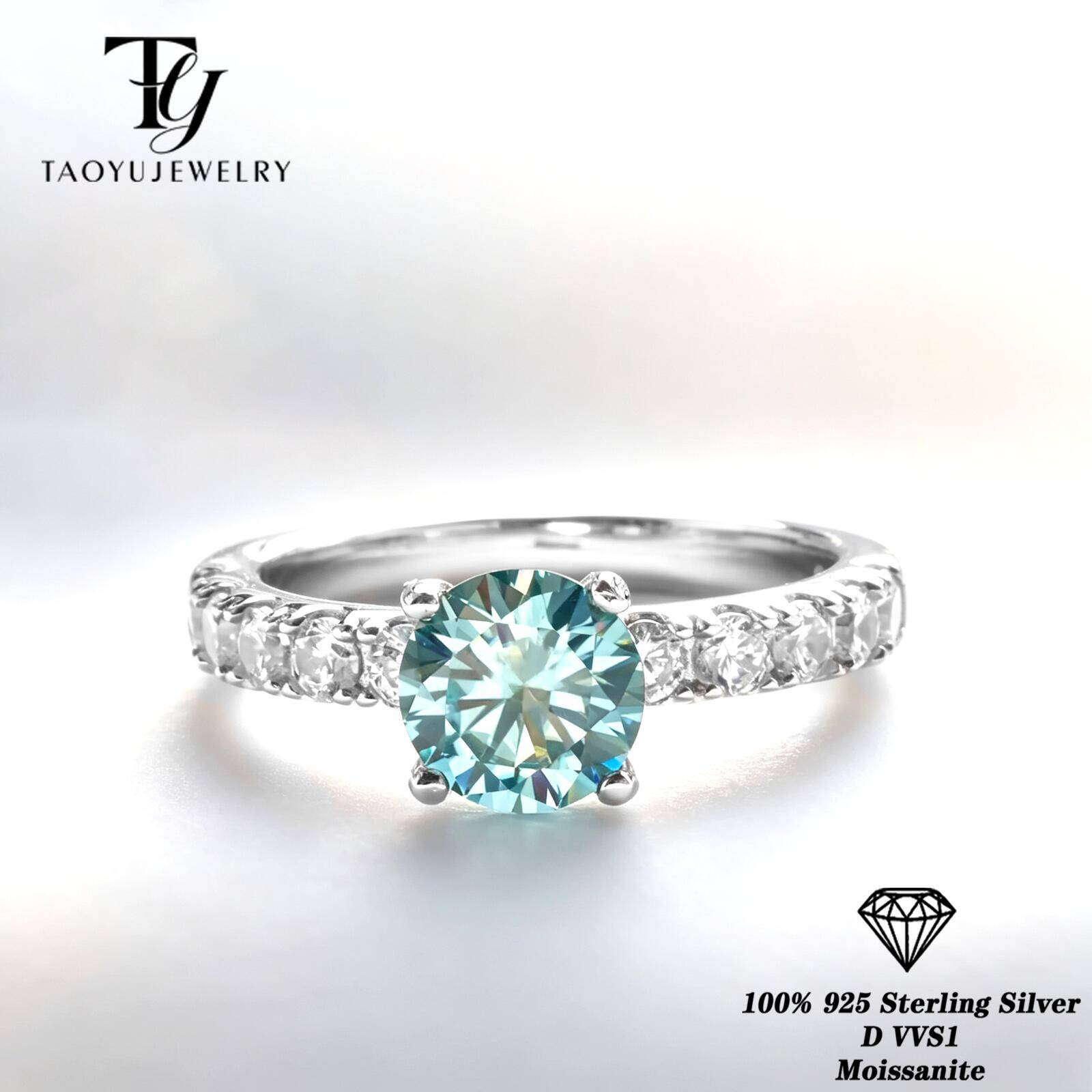Moissanite Engagement Ring 1 Carat - クラシック 1 カラット ブルーカラー モアッサナイト リング