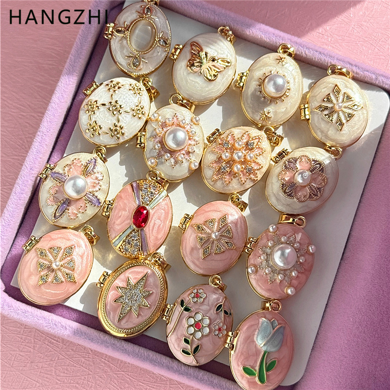Heart Locket Necklace Photo - HangZhi エナメル ロマンチック ピンク ホワイト パール