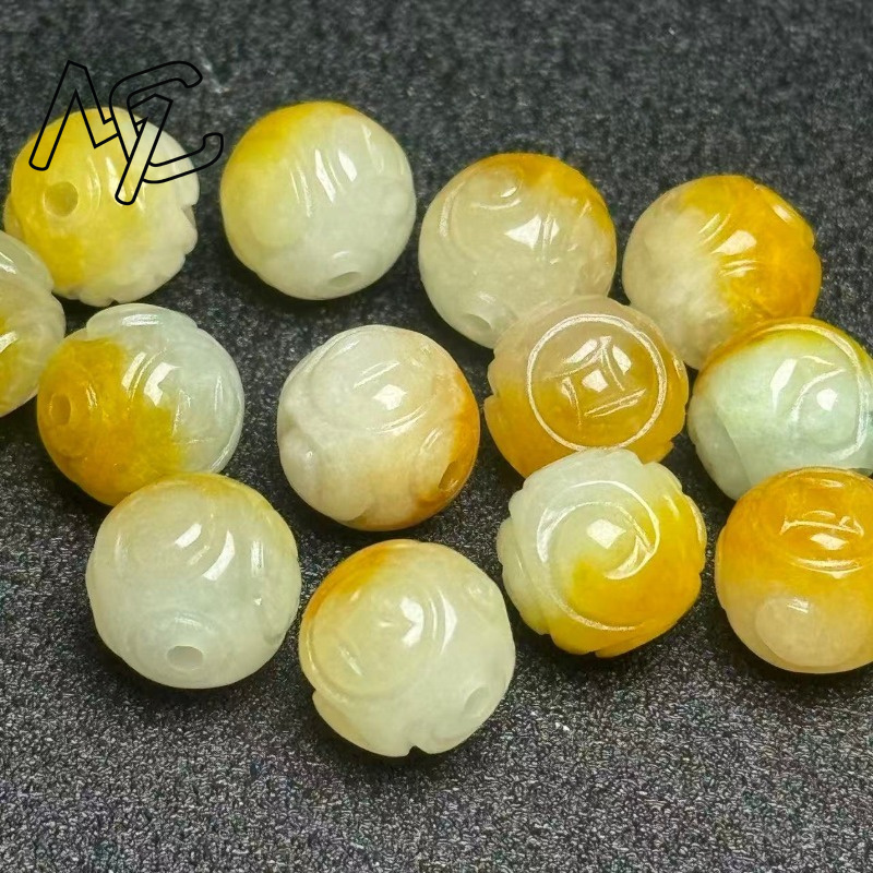 天然イエローエメラルドジェイド円形ビーズ5個セット DIYブ - Bracelets のレビューと価格