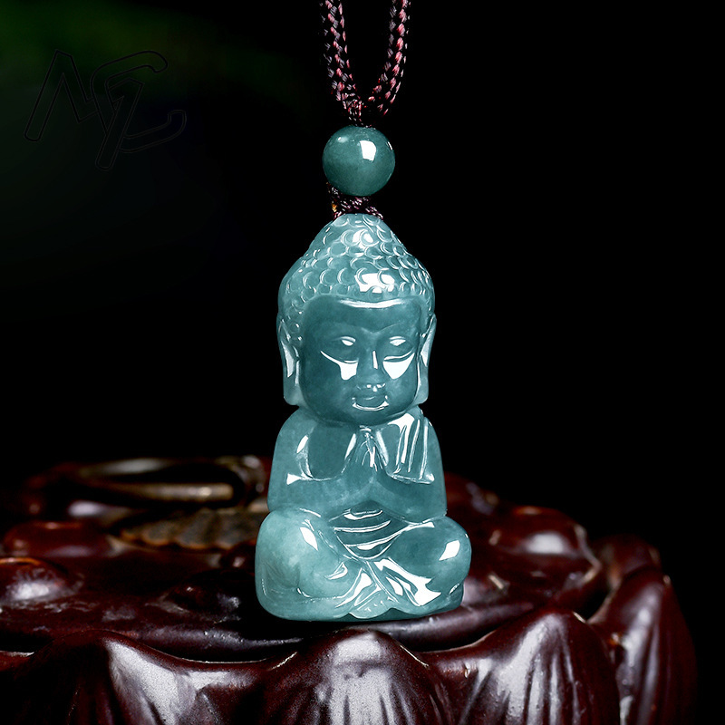 天然本物のエメラルド翡翠ブルーウォーターベビーブッダペンダン - Necklaces のレビューと価格