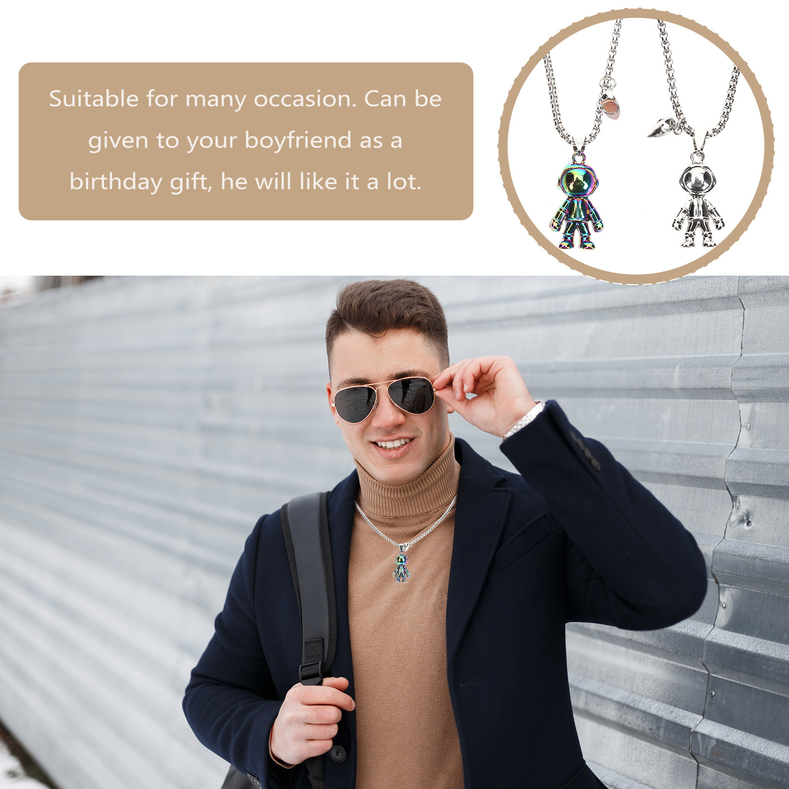 ペアネックレス1組。宇宙飛行士のペンダントが付いており、磁石 - Magnetic Couple Matching Necklaces のレビューと価格