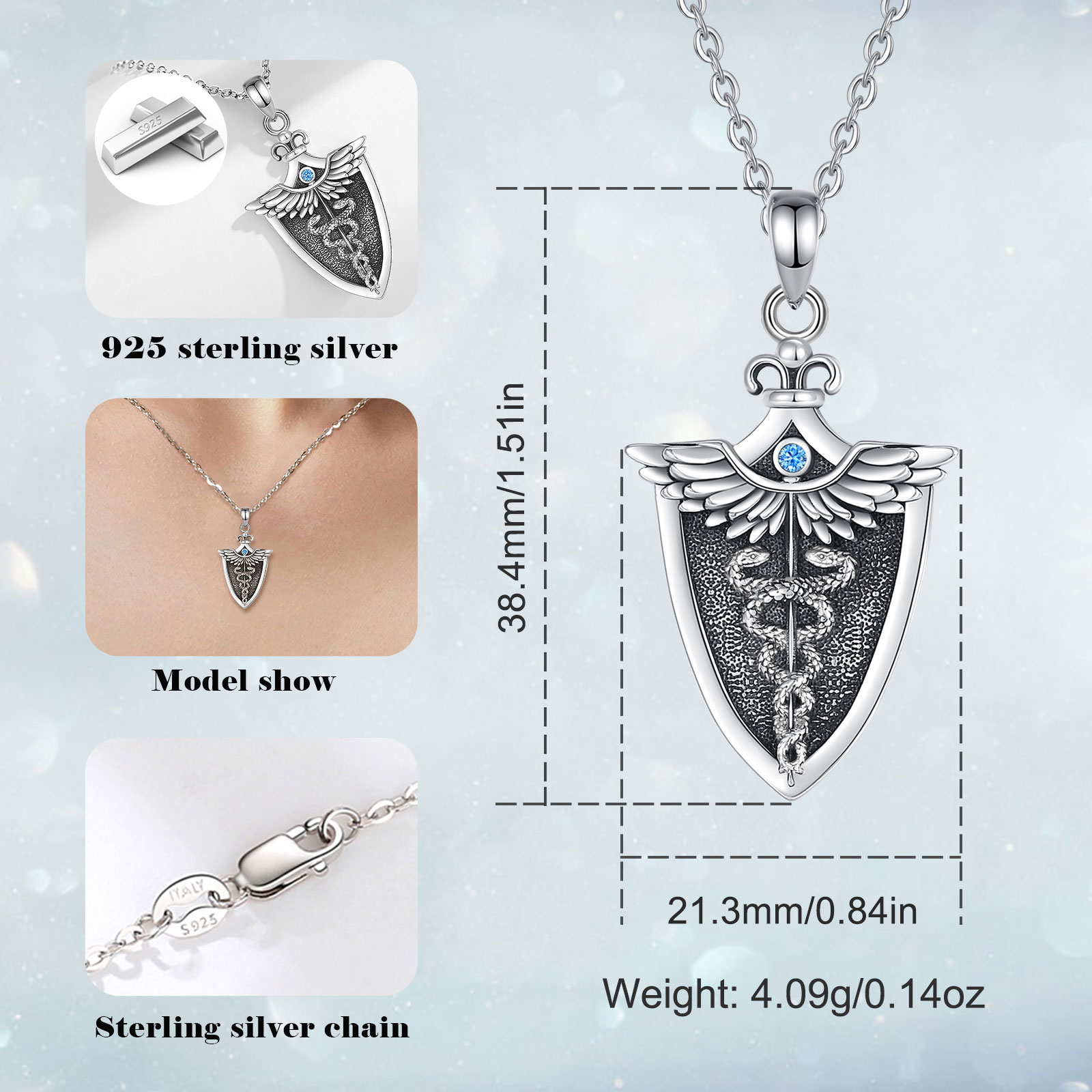Eudora-男性と女性のためのダブルスネークペンダント付き - 925 Sterling Silver Chain Necklace Men のレビューと価格