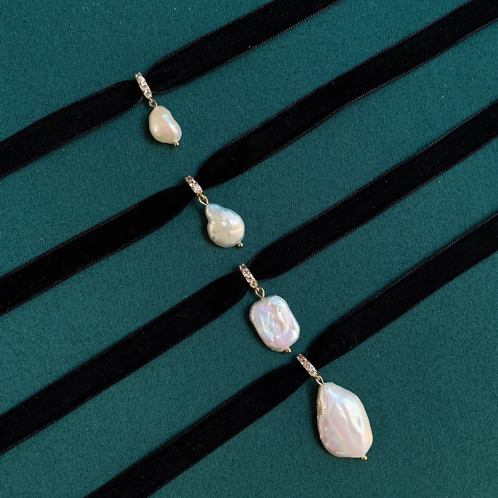 黒ベルベットリボンチョーカー不規則な水滴スクエアナチュラルバ - Pearl Choker Necklace Vintage のレビューと価格