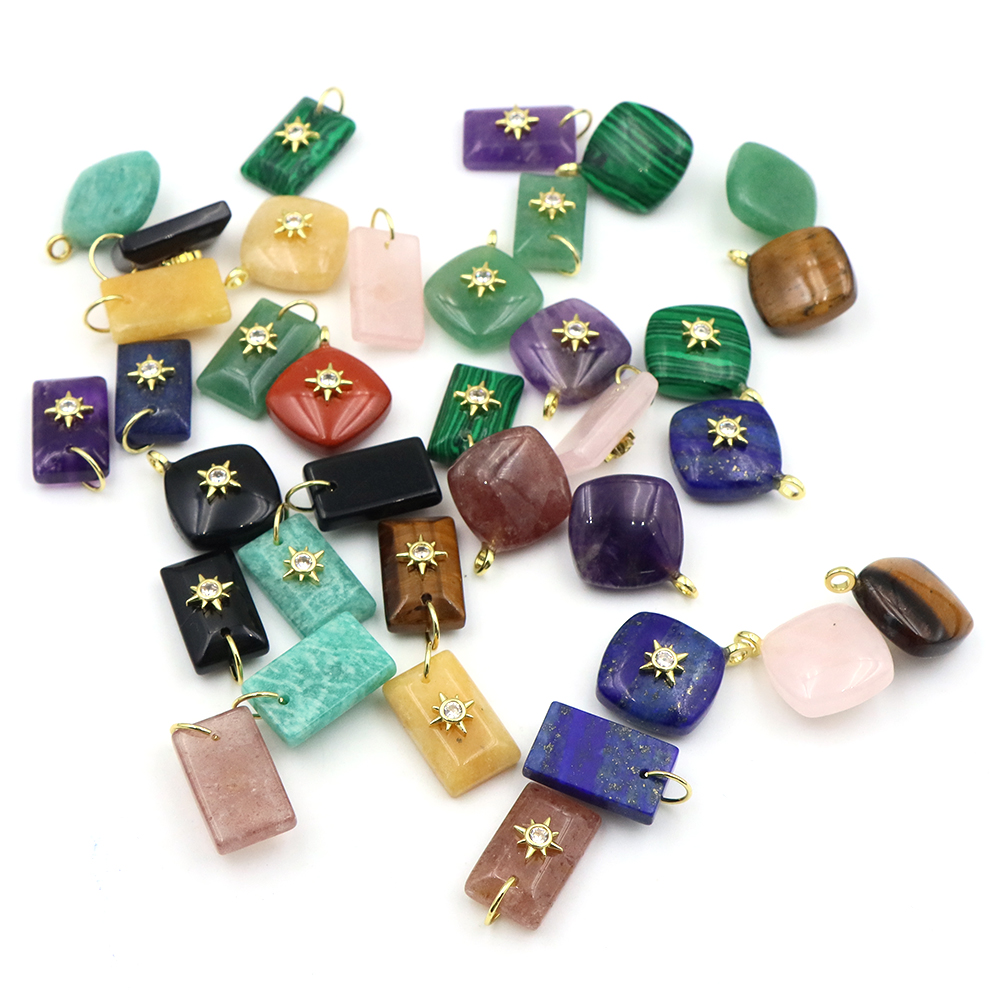 幾何学的形状のクリスタル天然石ペンダント、スターバーストサン - Crystal Pendant Necklace Natural Stone のレビューと価格