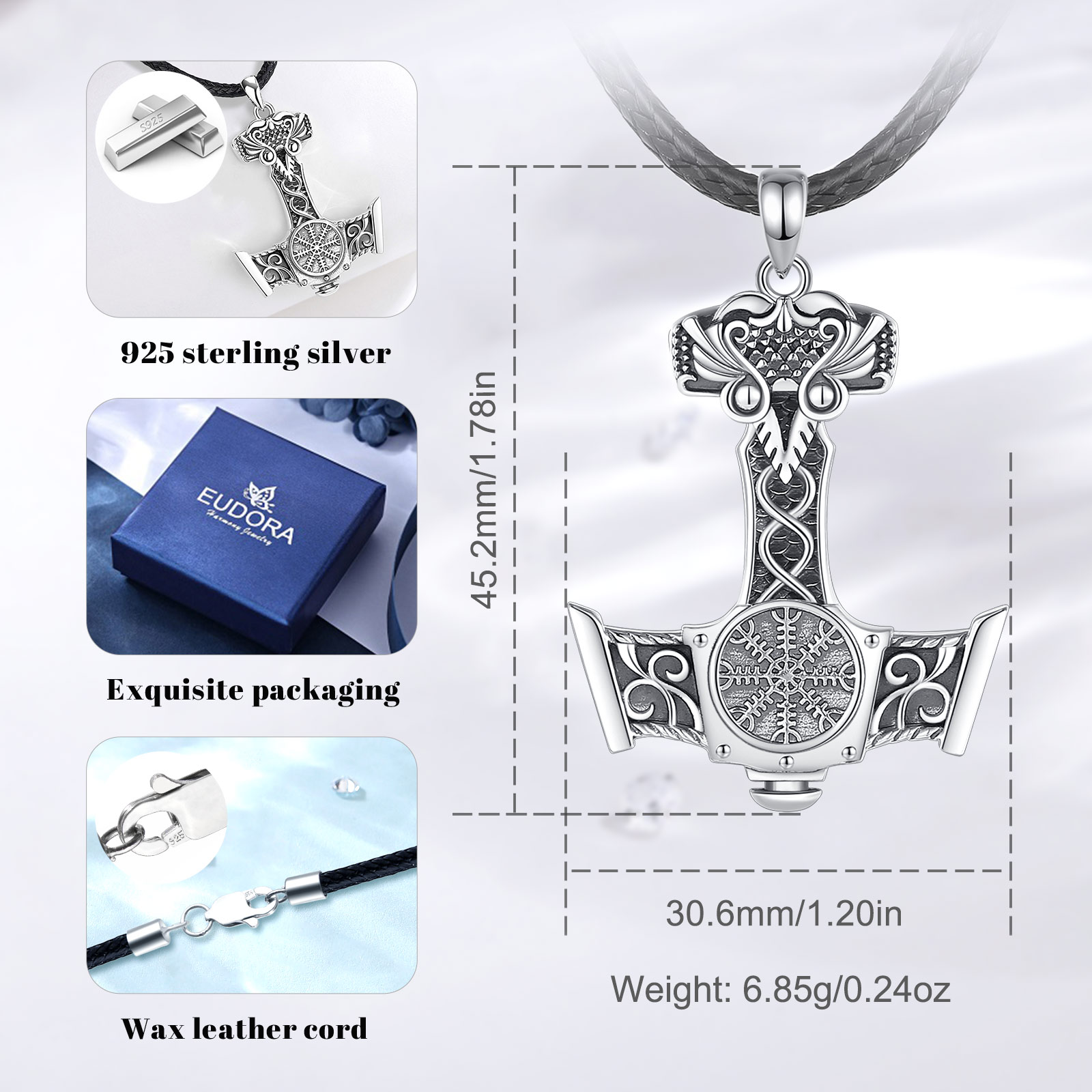 Eudora 925 スターリングシルバー北欧バイキングトー - 925 Sterling Silver Chain Necklace Men のレビューと価格
