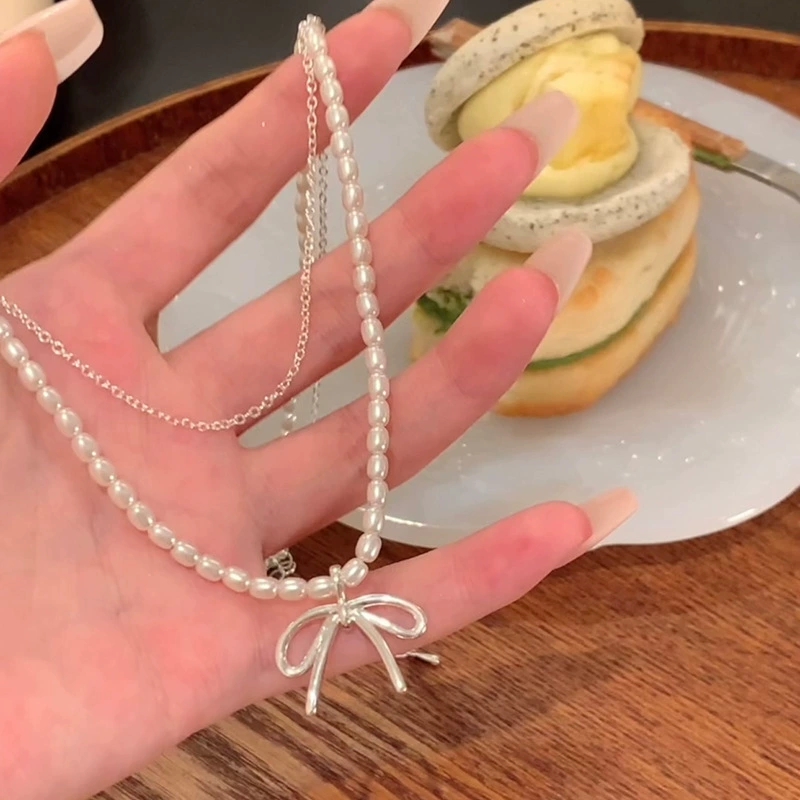 ファッションヴィンテージちょう結びペンダントパールビーズ二層 - Pearl Choker Necklace Vintage のレビューと価格