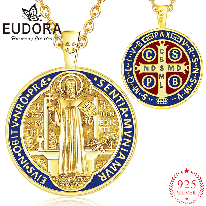 Eudora 925 スターリングシルバー聖ベネディクトネッ - Cross Pendant Necklace Gold のレビューと価格