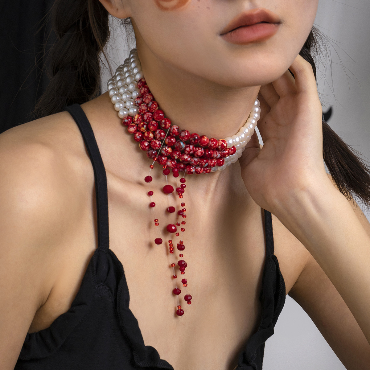 女性用マルチレイヤーペンダントネックレス,模造真珠,タッセル - Pearl Choker Necklace Vintage のレビューと価格