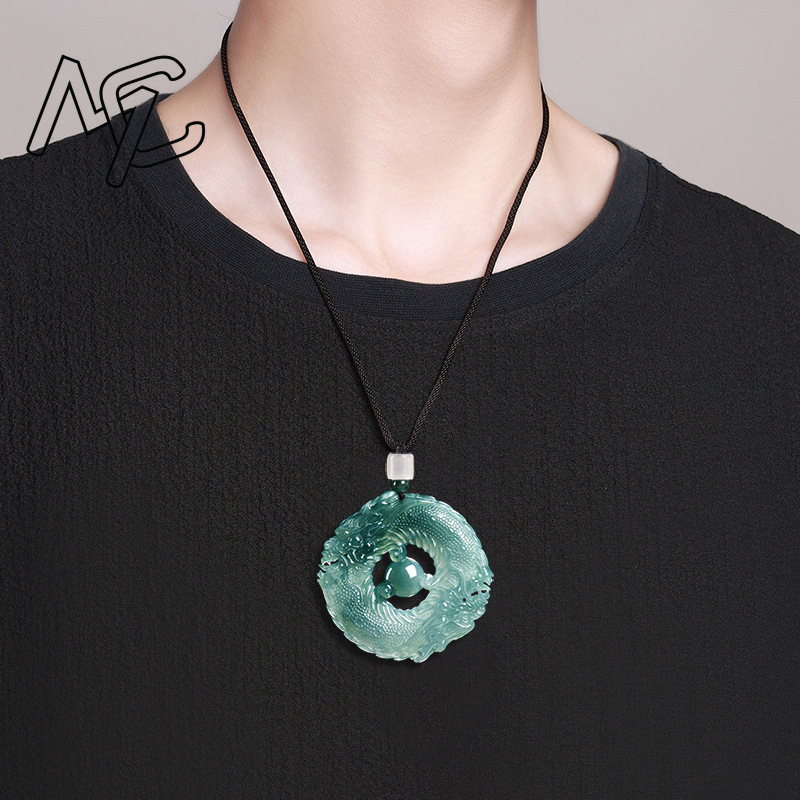天然本物のエメラルドブルーウォータージェイドダブルドラゴンブ - Necklaces のレビューと価格