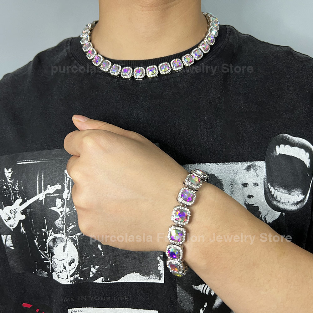 ブリリアントマルチカラーアイスアウトブレスレット男性女性 1 - Cuban Link Chain 12Mm のレビューと価格