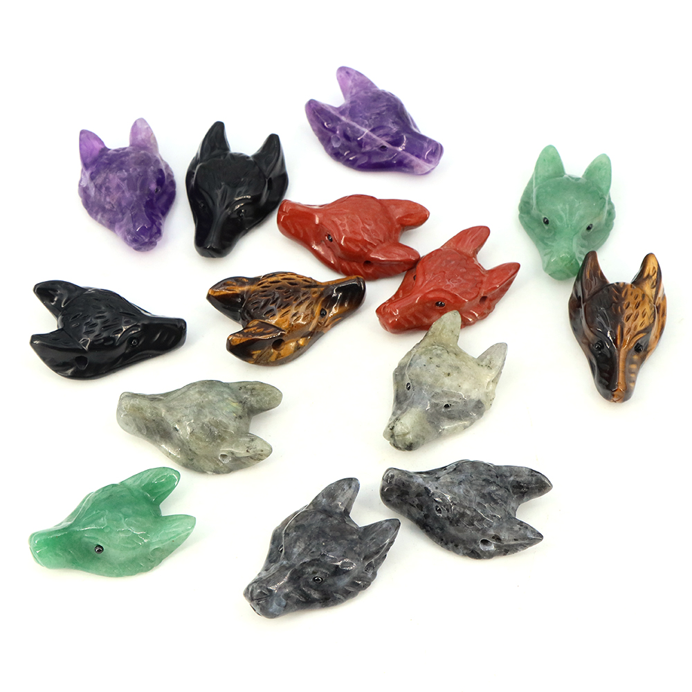 40mm ウルフヘッドストーンペンダント 天然ヒーリングクリ - Crystal Pendant Necklace Natural Stone のレビューと価格