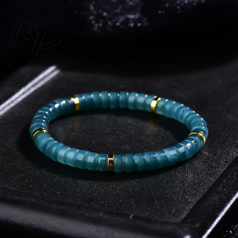天然翡翠ブルーウォーターそろばんビーズスペーサーブレスレット - Bracelets のレビューと価格