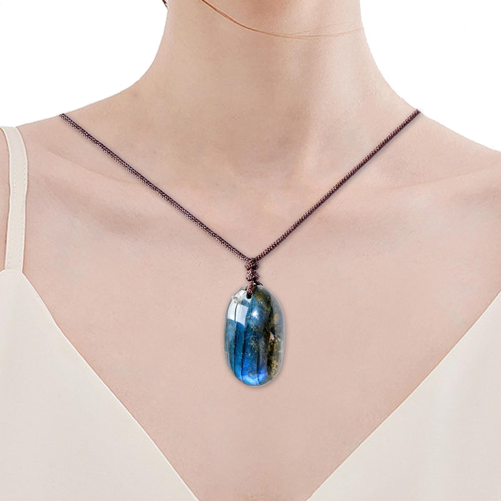 天然ラブラドライトペンダントネックレス男性女性エネルギークォ - Crystal Pendant Necklace Natural Stone のレビューと価格