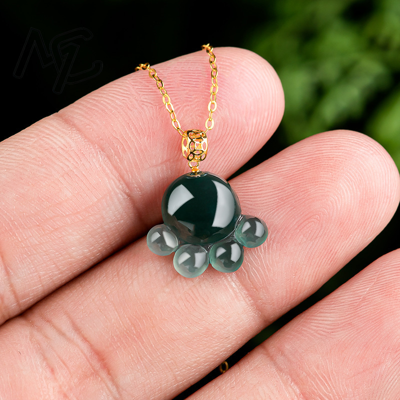 天然本物のエメラルドブルーウォータージェイド猫の足ペンダント - Necklaces のレビューと価格