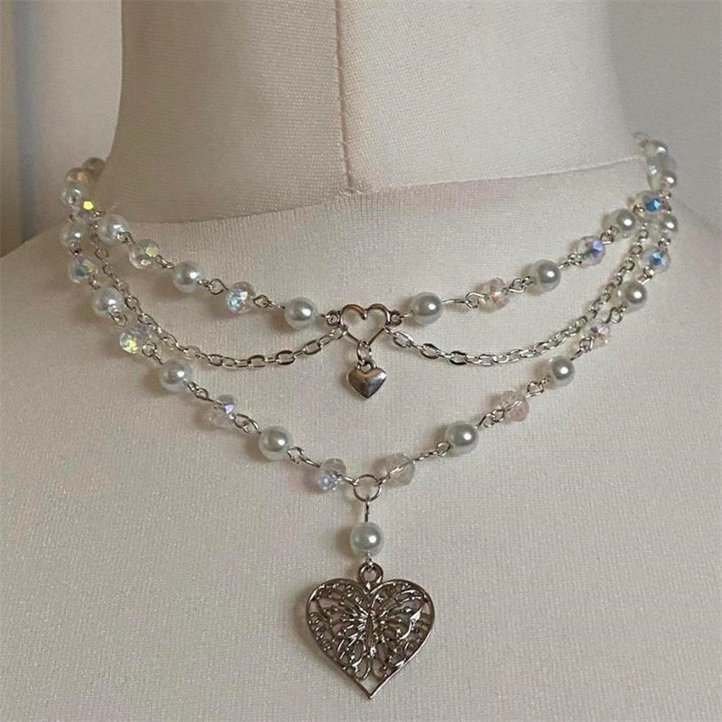 女性のためのバタフライハートパールネックレス,ヴィンテージゴ - Pearl Choker Necklace Vintage のレビューと価格