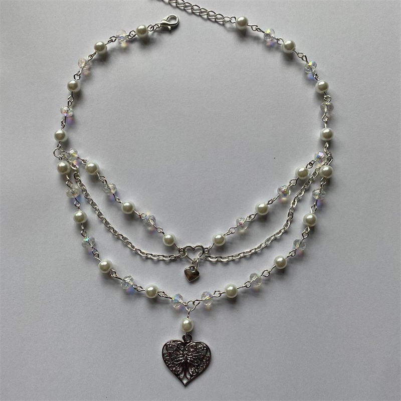 女性のためのバタフライハートパールネックレス,ヴィンテージゴ - Pearl Choker Necklace Vintage のレビューと価格