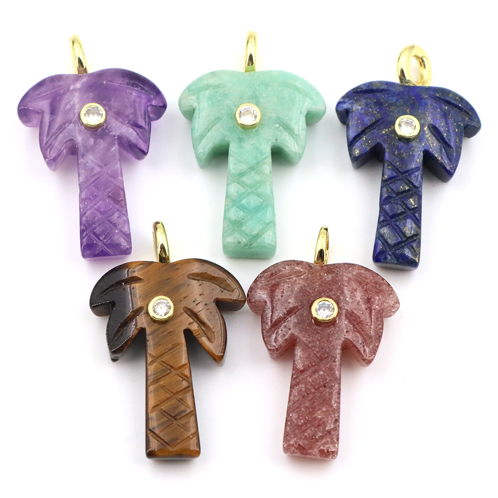 30mm天然石ココナッツツリーペンダント、ホワイトジルコンク - Crystal Pendant Necklace Natural Stone のレビューと価格