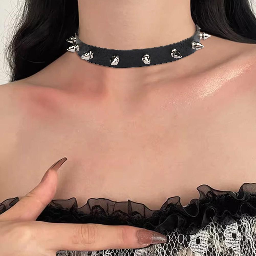 ブラックPUレザーチョーカーネックレス 男女兼用 クールなパ - Goth Punk Spike Choker のレビューと価格