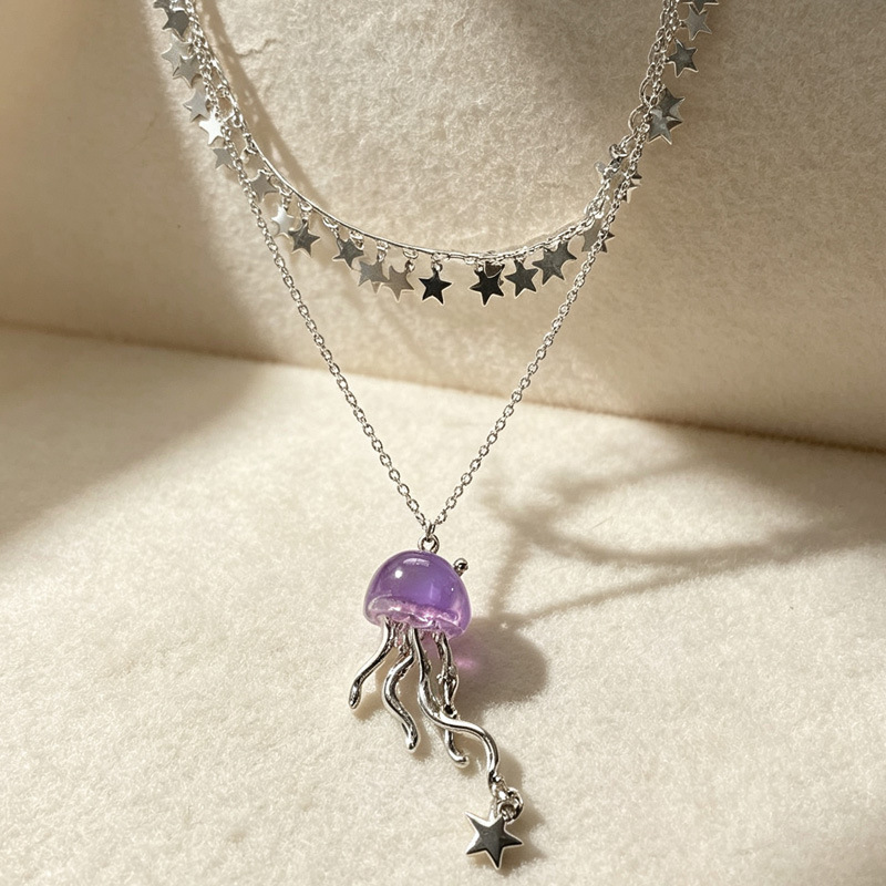 かわいい紫色のクラゲオーシャンスターペンダント二層チョーカー - Layered Pendant Necklace Aesthetic のレビューと価格
