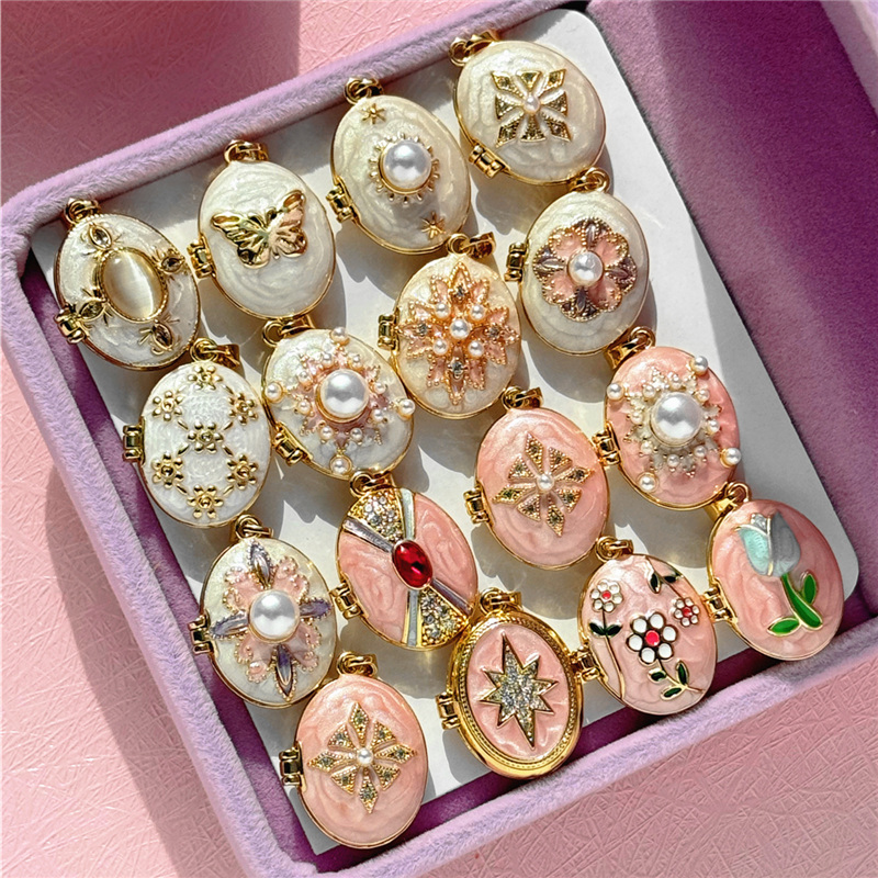 HangZhi エナメル ロマンチック ピンク ホワイト パ - Heart Locket Necklace Photo のレビューと価格